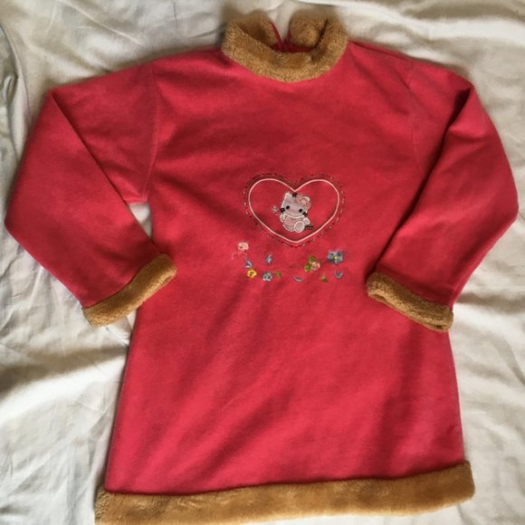 Hello Kitty Character Girl's Nightgown Dress Warm Fleece Pajamas Pink Vtg Sz 7 - Picture 2 of 10